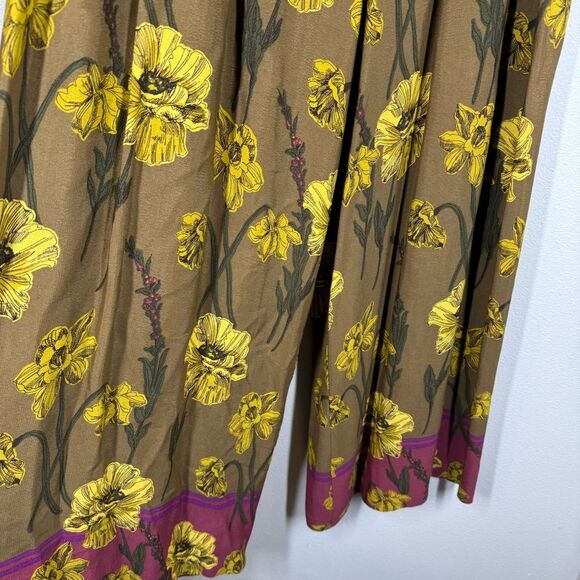 Anthropologie Maeve Terrace Wide Leg Floral Pants Brown Gold Women’s Size 8 - Picture 2 of 7